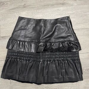 Black Leather Ruffled Skirt